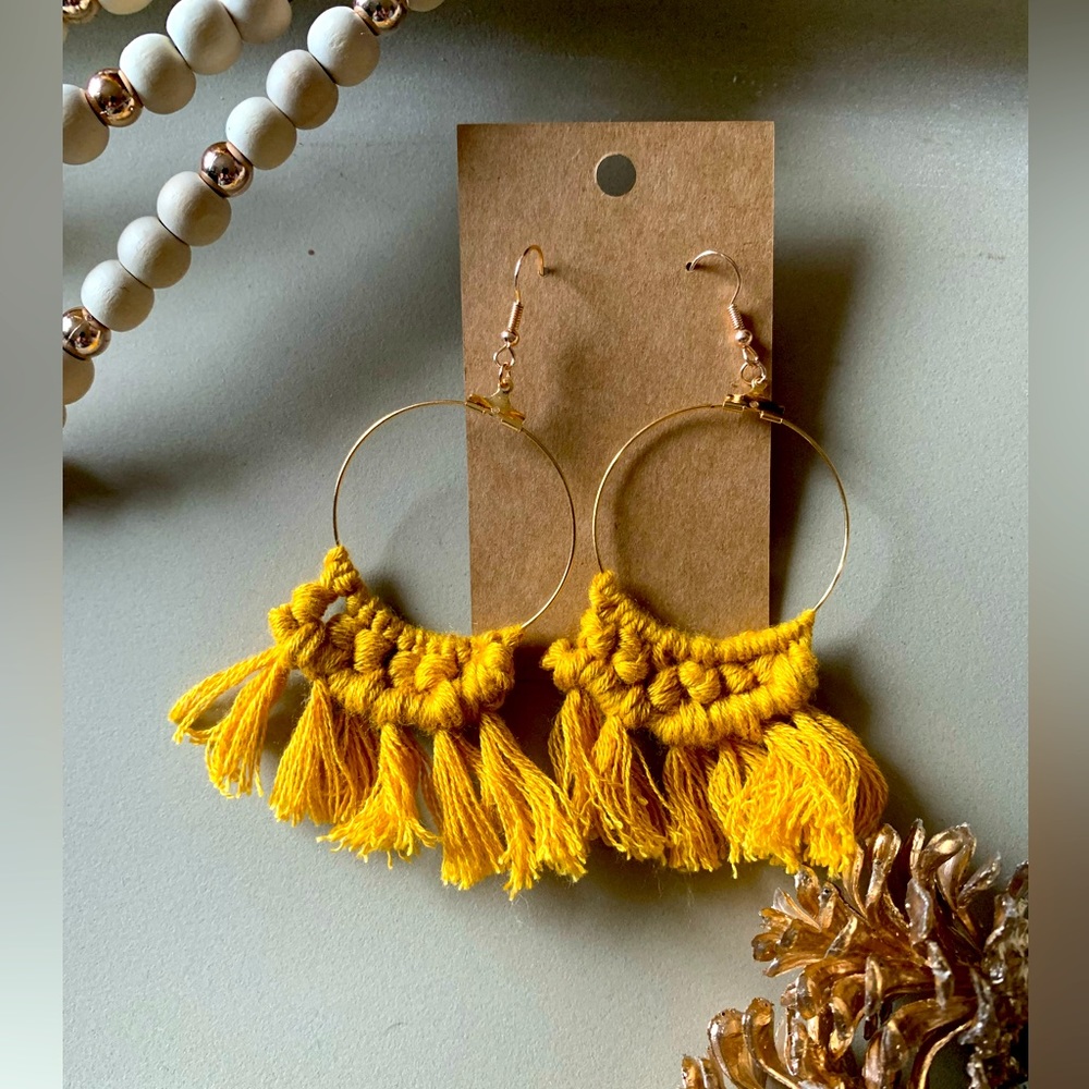 Mustard yellow boho macramé earrings